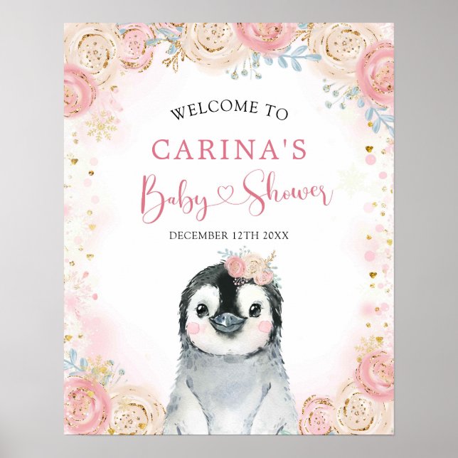 Póster Signo de bienvenida de copo de nieve en el Penguin (Frente)