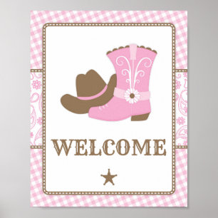 Póster Signo de bienvenida de Cowgirl Baby Shower