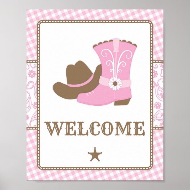 Póster Signo de bienvenida de Cowgirl Baby Shower (Frente)