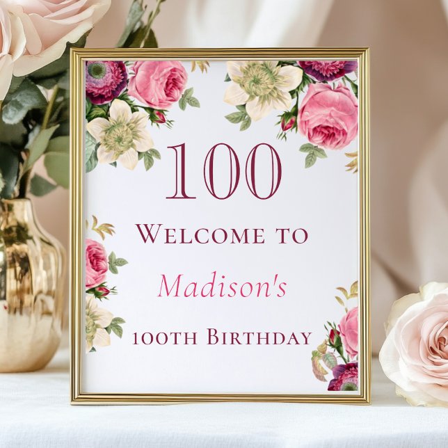 Póster Signo de bienvenida de cumpleaños 100 de Floral ro (Subido por el creador)