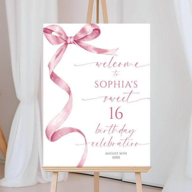 Póster Signo de bienvenida de cumpleaños 16 Pink Bow Swee (Subido por el creador)