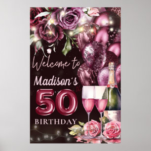 Póster Signo de bienvenida de cumpleaños 50 de Luxury Win