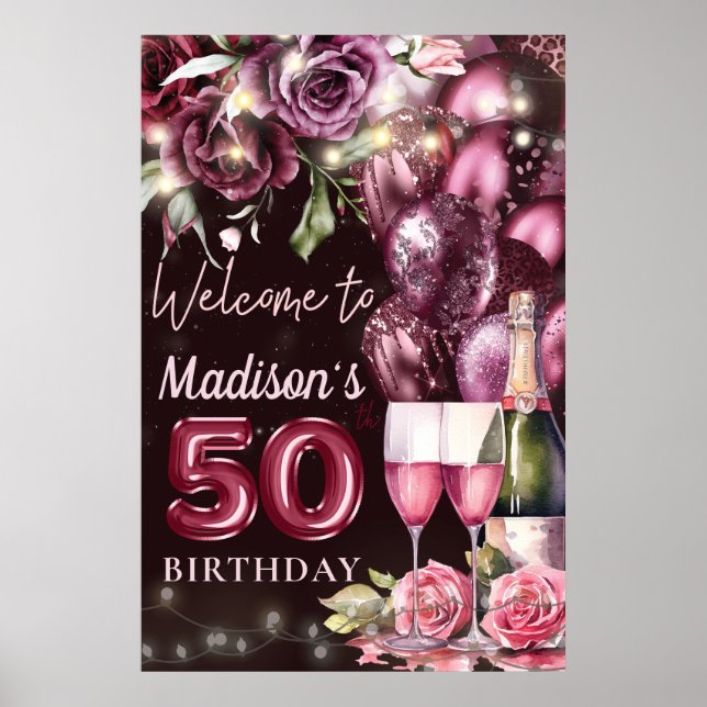 Póster Signo de bienvenida de cumpleaños 50 de Luxury Win (Frente)