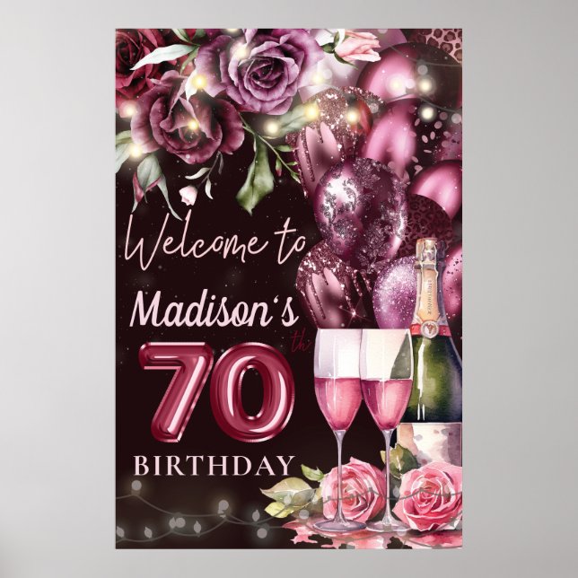 Póster Signo de bienvenida de cumpleaños 70 de Luxury Win (Frente)