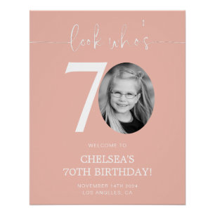 Póster Signo de bienvenida de cumpleaños 70 rosado   Mira