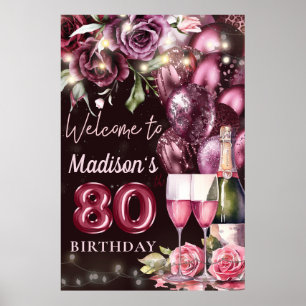 Póster Signo de bienvenida de cumpleaños 80 de Luxury Win