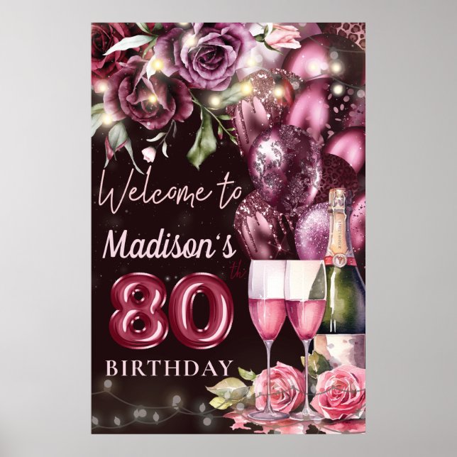 Póster Signo de bienvenida de cumpleaños 80 de Luxury Win (Frente)