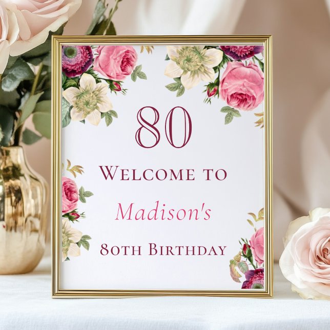 Póster Signo de bienvenida de cumpleaños 80 de Pink Flora (Subido por el creador)