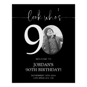Póster Signo de bienvenida de cumpleaños 90 negro Mira