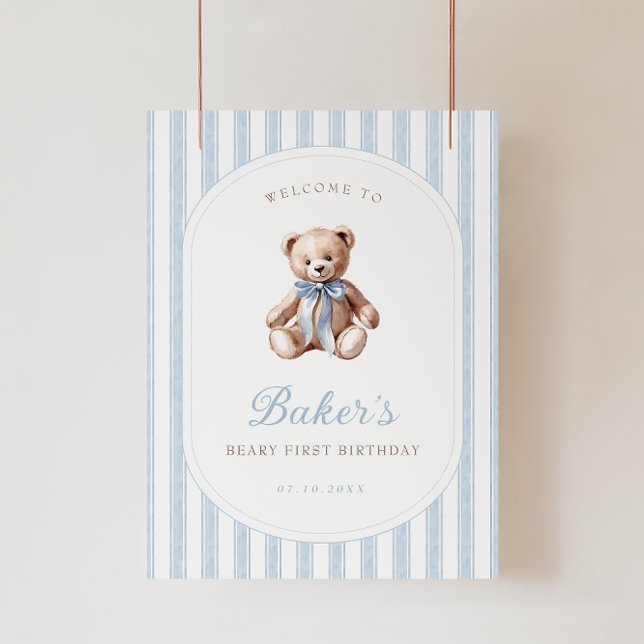 Póster Signo de bienvenida de cumpleaños azul Teddy Bear (Subido por el creador)