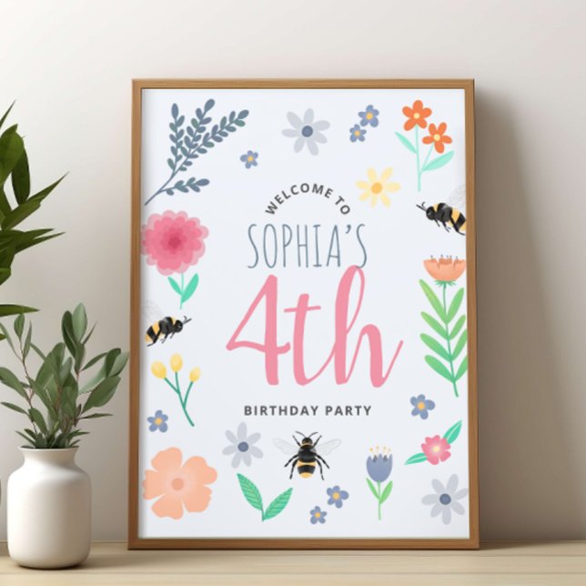 Póster Signo de bienvenida de cumpleaños de Abeja floral  (Subido por el creador)