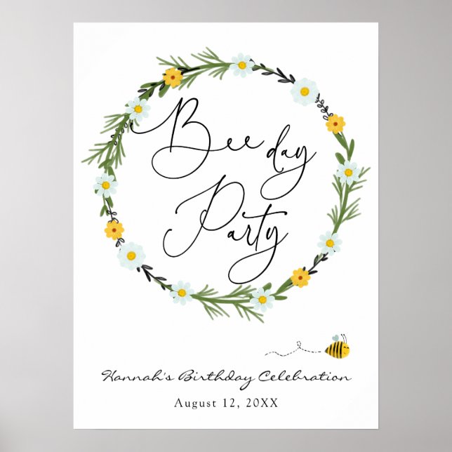 Póster Signo de bienvenida de cumpleaños de Bee Day (Frente)