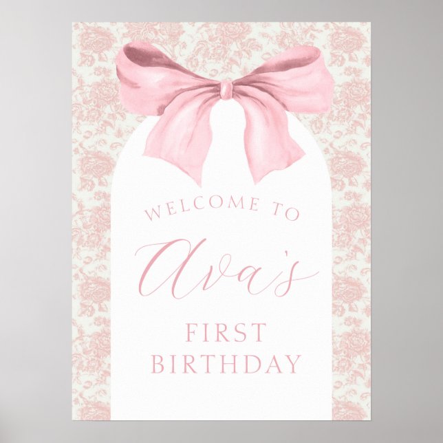 Póster Signo de bienvenida de cumpleaños de Bow rosado de (Frente)