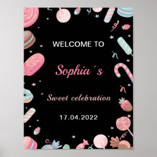 Póster Signo de bienvenida de cumpleaños de Candyland ros