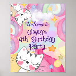 Póster Signo de bienvenida de cumpleaños de Caticorn Meow