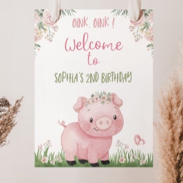 Póster Signo de bienvenida de cumpleaños de cerdo chica, 