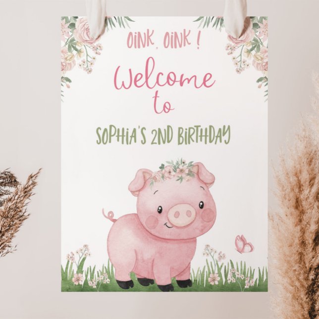 Póster Signo de bienvenida de cumpleaños de cerdo chica,  (Subido por el creador)