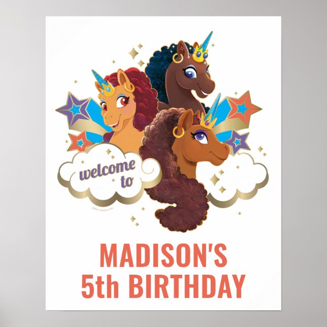 Póster Signo de bienvenida de cumpleaños de Chica Afro Un (Frente)