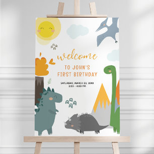 Póster Signo de bienvenida de cumpleaños de Dinosaur