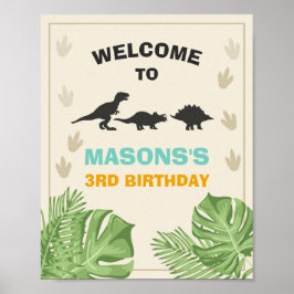 Póster Signo de bienvenida de cumpleaños de dinosaurio de