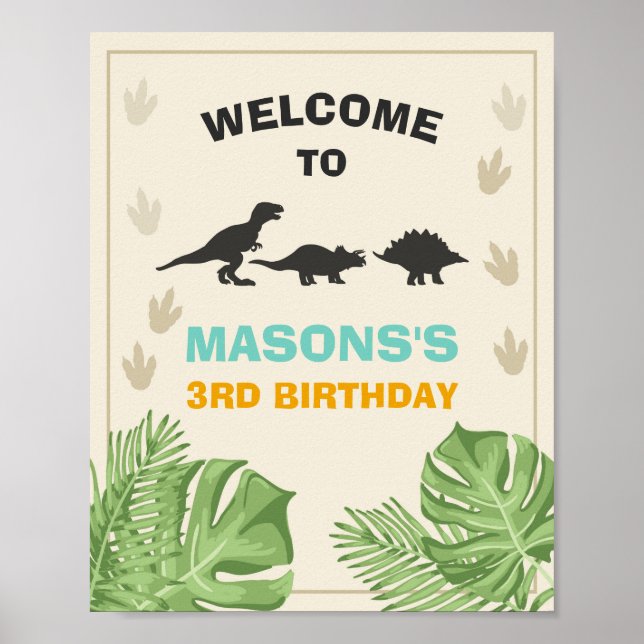 Póster Signo de bienvenida de cumpleaños de dinosaurio de (Frente)