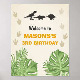 Póster Signo de bienvenida de cumpleaños de dinosaurio de