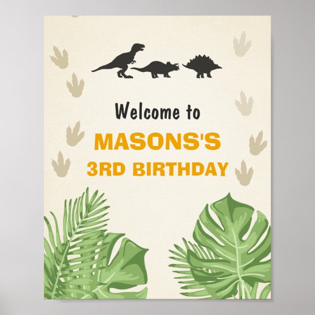Póster Signo de bienvenida de cumpleaños de dinosaurio de (Frente)