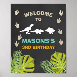Póster Signo de bienvenida de cumpleaños de dinosaurio de