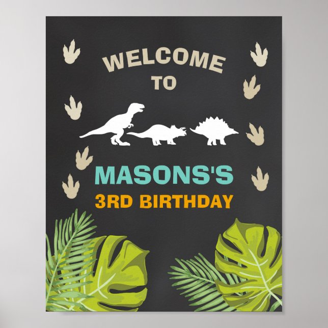 Póster Signo de bienvenida de cumpleaños de dinosaurio de (Frente)