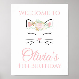 Póster Signo de bienvenida de cumpleaños de gatitos flora