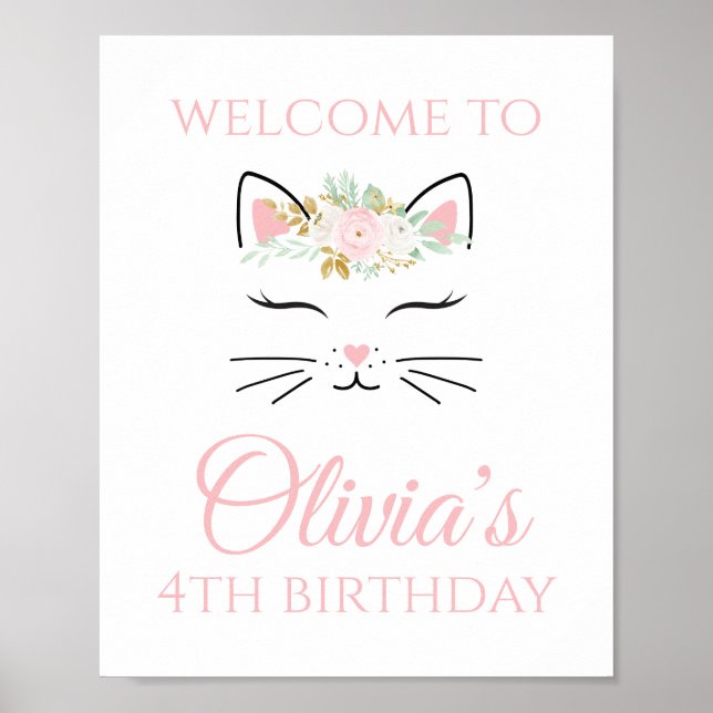 Póster Signo de bienvenida de cumpleaños de gatitos flora (Frente)