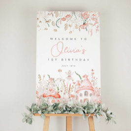 Póster Signo de bienvenida de cumpleaños de hadas y flore