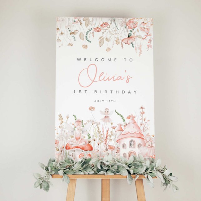 Póster Signo de bienvenida de cumpleaños de hadas y flore (Subido por el creador)