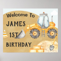 Signo de bienvenida de cumpleaños de la excavadora