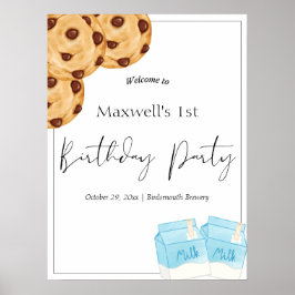Póster Signo de bienvenida de cumpleaños de leche y cooki