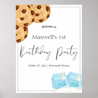 Póster Signo de bienvenida de cumpleaños de leche y cooki