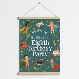 Póster Signo de bienvenida de cumpleaños de niños superhé