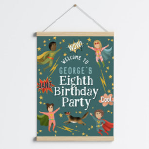 Póster Signo de bienvenida de cumpleaños de niños superhé