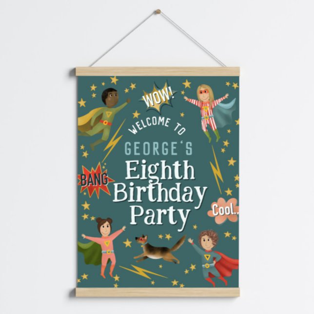 Póster Signo de bienvenida de cumpleaños de niños superhé (Subido por el creador)