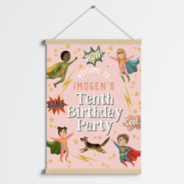 Póster Signo de bienvenida de cumpleaños de niños superhé