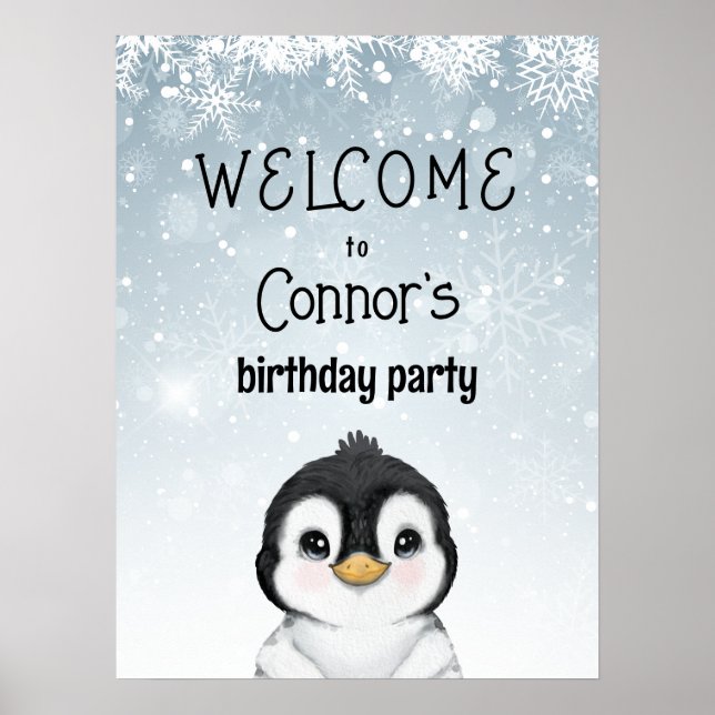 Póster Signo de bienvenida de cumpleaños de pingüino (Frente)