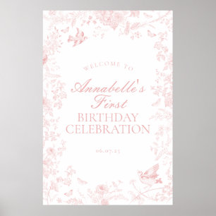 Póster Signo de bienvenida de cumpleaños de Pink Toile de