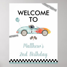Póster Signo de bienvenida de cumpleaños de Race Car