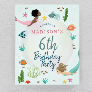 Póster Signo de bienvenida de cumpleaños de sirena bajo e