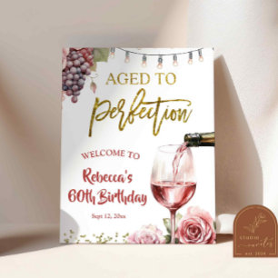 Póster Signo de bienvenida de cumpleaños de vino de mayor