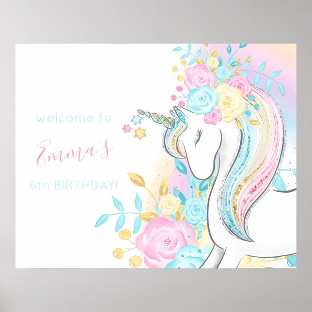Póster Signo de bienvenida de cumpleaños de Watercolor Un (Frente)