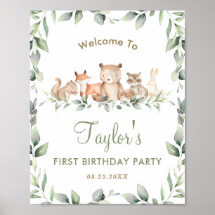 Póster Signo de bienvenida de cumpleaños de Woodland Anim