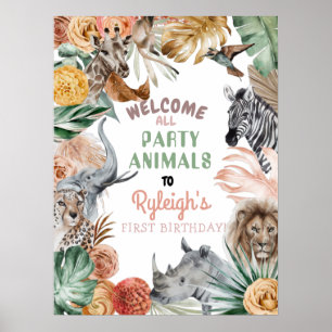 Póster Signo de bienvenida de cumpleaños del Boho Animal