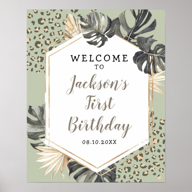 Póster Signo de bienvenida de cumpleaños del Boho Green S (Frente)