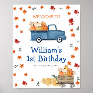Póster Signo de bienvenida de cumpleaños del camión azul 